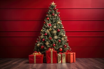 Wall Mural - Christmas tree plant box red.