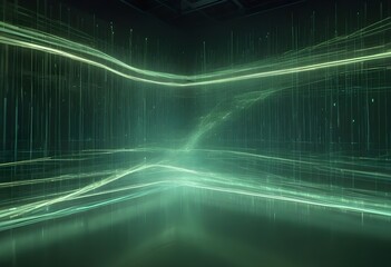 Wall Mural - An abstract image of glowing green lines forming a grid-like pattern. The lines are dynamic and fast-moving, creating a sense of speed and energy.