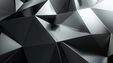Leinwandbilder - Black white abstract background Geometric shape Lines triangles 3d effect Light glow shadow Gradient Dark grey silver Modern futuristic : Generative AI