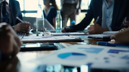 Aufkleber - business group people meeting and discuss plan financial budgets for investments planning new marketing strategies to fight with competitors : Generative AI