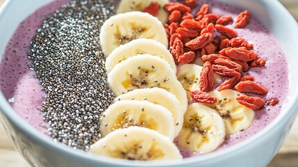 Wall Mural - Homemade Acai bowl made with oatmeal, granola, berries and cereal for good health and vegan