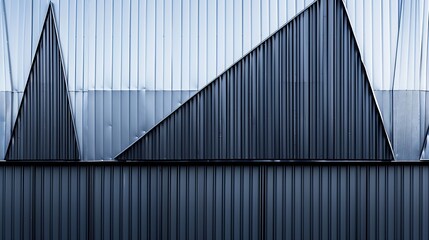 Poster - Corrugated metal walls of industrial building Pitched roof Abstract modern architecture in minimal style Material geometric pattern with triangles polygons angular structure and parall : Generative AI
