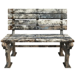 A rustic wooden bench with a weathered finish, perfect for park scenes, outdoor settings, or vintage decor.