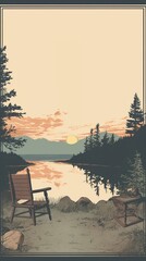 Canvas Print - Wallpaper ephemera pale camping landscape outdoors nature.