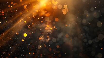 Aufkleber - Defocused glow background Bokeh rays Lens flare filter Sun shine leak Blur golden orange white black beam light spot dark abstract overlay : Generative AI