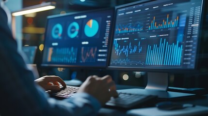 Aufkleber - Business people use computers to analyze business and manage corporate data business analytics with charts metrics and KPIs to improve organizational performance financial organization : Generative AI