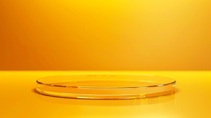 Aufkleber - Podium made of glass on yellow abstract blurred background place for products and advertisement product display empty space glass platform stage isolated on yellow background : Generative AI