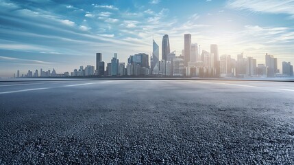 Wall Mural - Empty asphalt road and city buildings skyline : Generative AI