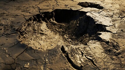 Poster - Appearance of the ground surface with abstract patterns and shapes Soil around the crater For background : Generative AI