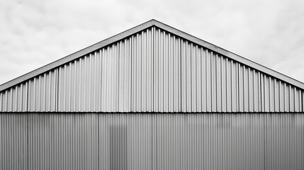 Poster - Corrugated metal walls of industrial building Pitched roof Abstract modern architecture in minimal style Material geometric pattern with triangles polygons angular structure and parall : Generative AI