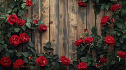 Wall Mural - Roses displayed against a wooden backdrop