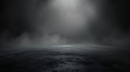Leinwandbilder - Abstract image of dark room concrete floor Black room or stage background for product placementPanoramic view of the abstract fog White cloudiness mist or smog moves on black backgroun : Generative AI