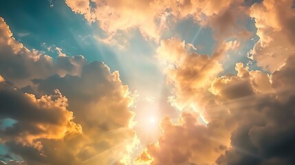 Poster - Dramatic clouds and sky like heaven view at sunset time with gold or golden light tone : Generative AI
