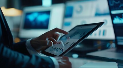 Leinwandbilder - Business team using tablet and laptop analyzing sales data economic growth graph chart Business planning and strategy Financial report market research digital marketing business data a : Generative AI