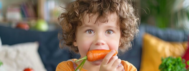 Wall Mural - the child eats a carrot. Selective focus