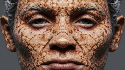 Canvas Print - A close up of a man's face with wrinkles and freckles, AI