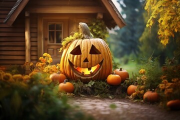 Canvas Print - Halloween pumpkin anthropomorphic jack-o'-lantern.