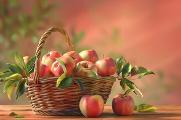 Wall Mural - A basket full of apples is on a green background