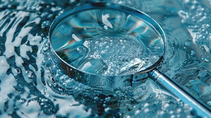 clean water and a magnifying glass. Selective focus