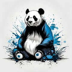 A panda illustration with a zen-inspired background watercolor vector art illustratoin image.
