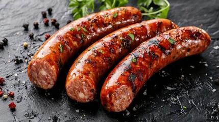 Wall Mural - sausages on the table top view. Selective focus