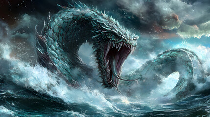 Jörmungandr sea snake illustration, nordic mythology