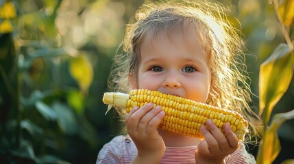 Wall Mural - the child eats corn. Selective focus