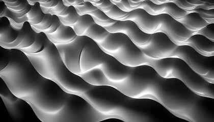 Poster - Abstract image of a smooth, undulating surface resembling waves or a liquid, in a metallic silver color.