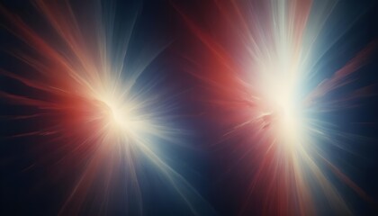 Poster - Abstract image of two bright white lights bursting outwards, with red and blue hues, resembling a starburst or an energy burst.