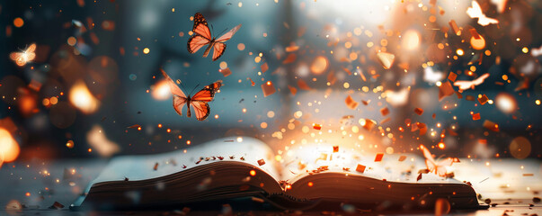 Wall Mural - a book is open to a page with a butterfly on it by ai generated image