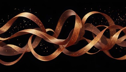 Wall Mural - Abstract image of a golden ribbon in a swirling, dynamic form against a black background.