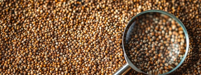 Sticker - magnifying glass and buckwheat. Selective focus