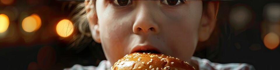 Wall Mural - a child eats a burger close-up. Selective focus