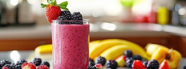 Wall Mural - fruit smoothie on the table in the kitchen. Selective focus