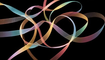 Wall Mural - Abstract image of colorful, flowing ribbons on a black background, creating a dynamic and elegant design.