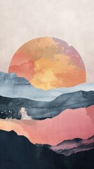 Wall Mural - Sunset watercolor wallpaper landscape painting outdoors.