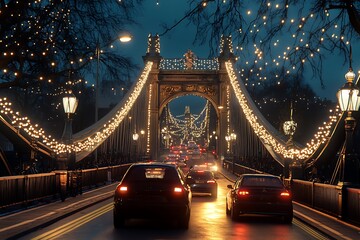 Wall Mural - Light trails during blue hour at the Tower Bridge