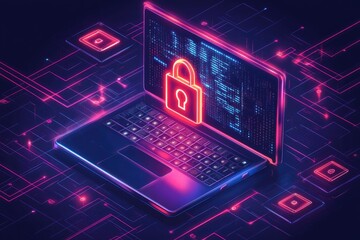Poster - Red wifi padlock protecting motherboard from cyber security threats
