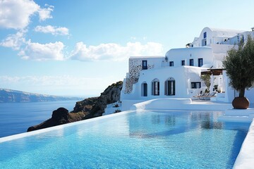 Wall Mural - Luxurious infinity pool overlooking tranquil ocean at a cliffside villa