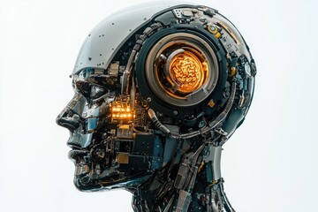 Poster - Artificial intelligence is showing its complex brain exposed on white background