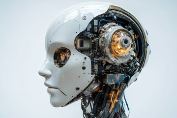 Poster - Advanced humanoid robot woman looking forward to the future