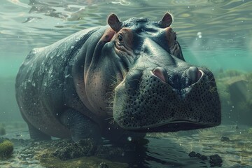 Sticker - hippopotamus underwater