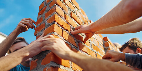 Brick Bonding: A group of friends and family members bonding over the shared experience of building a wall together