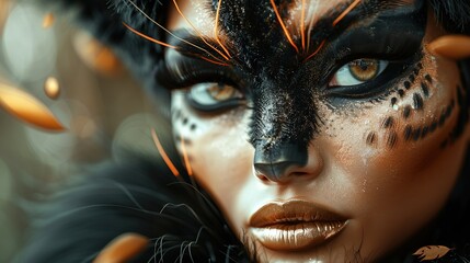 Canvas Print - hyper realistic, exotic woman that look like cat and is wearing modern makeup