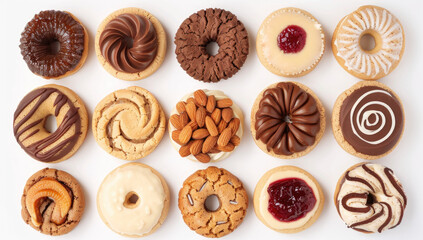 Wall Mural - A variety of cookies and pastries are arranged in an overhead shot, showcasing the diversity and appeal of these treats among customers.