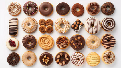 Wall Mural - A variety of cookies and pastries are arranged in an overhead shot, showcasing the diversity and appeal of these treats among customers.