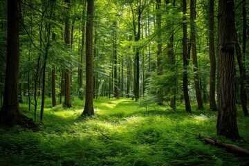 Wall Mural - Lush green forest nature vegetation landscape.