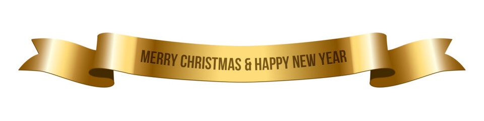 Wall Mural - merry christmas and happy new year gold holiday ribbon on white background. vector isolated xmas and