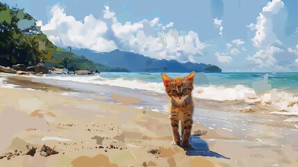 Sticker - kitten at the beach