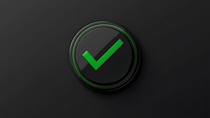 A green checkmark icon on a black background. The checkmark is in a circle with a black outline, creating a 3D effect.